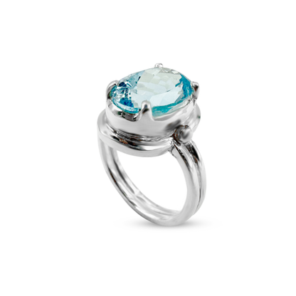 Blue Topaz Women Ring - Double Band Design