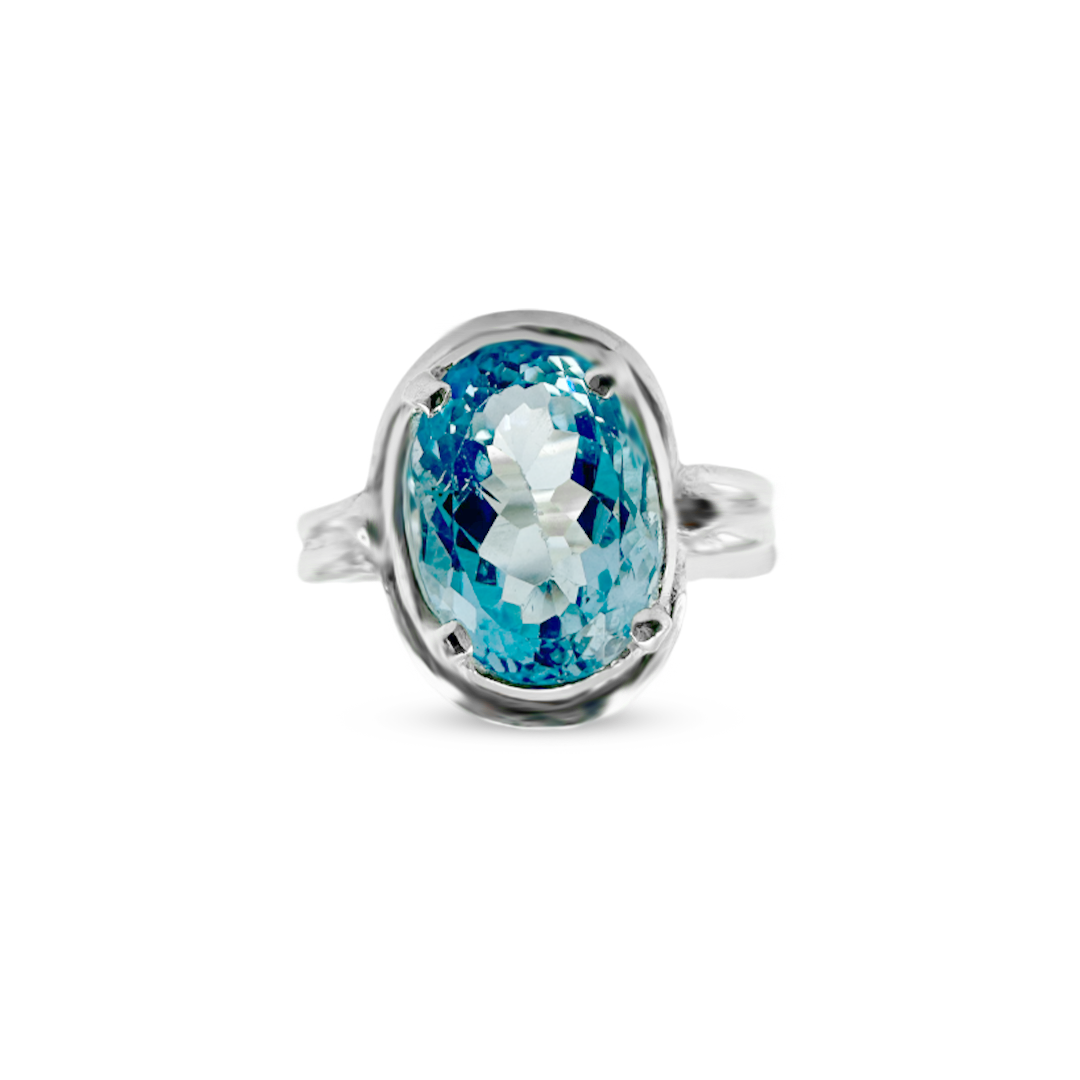 Blue Topaz Women Ring - Double Band Design