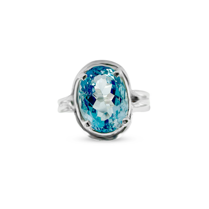 Blue Topaz Women Ring - Double Band Design