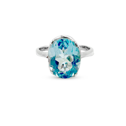 Blue Topaz Women Ring -  Wave Cup Design
