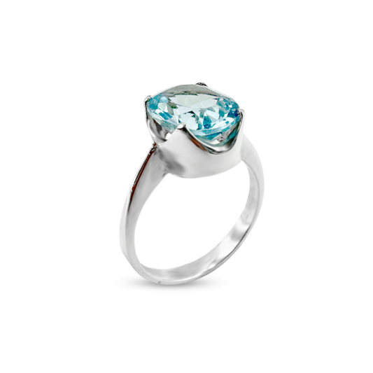 Blue Topaz Women Ring -  Wave Cup Design