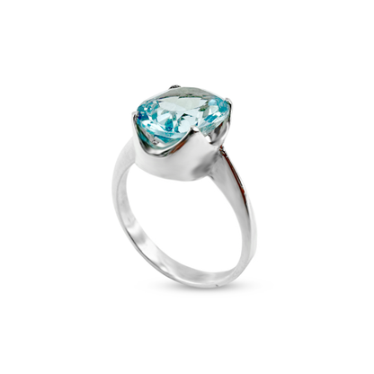 Blue Topaz Women Ring -  Wave Cup Design