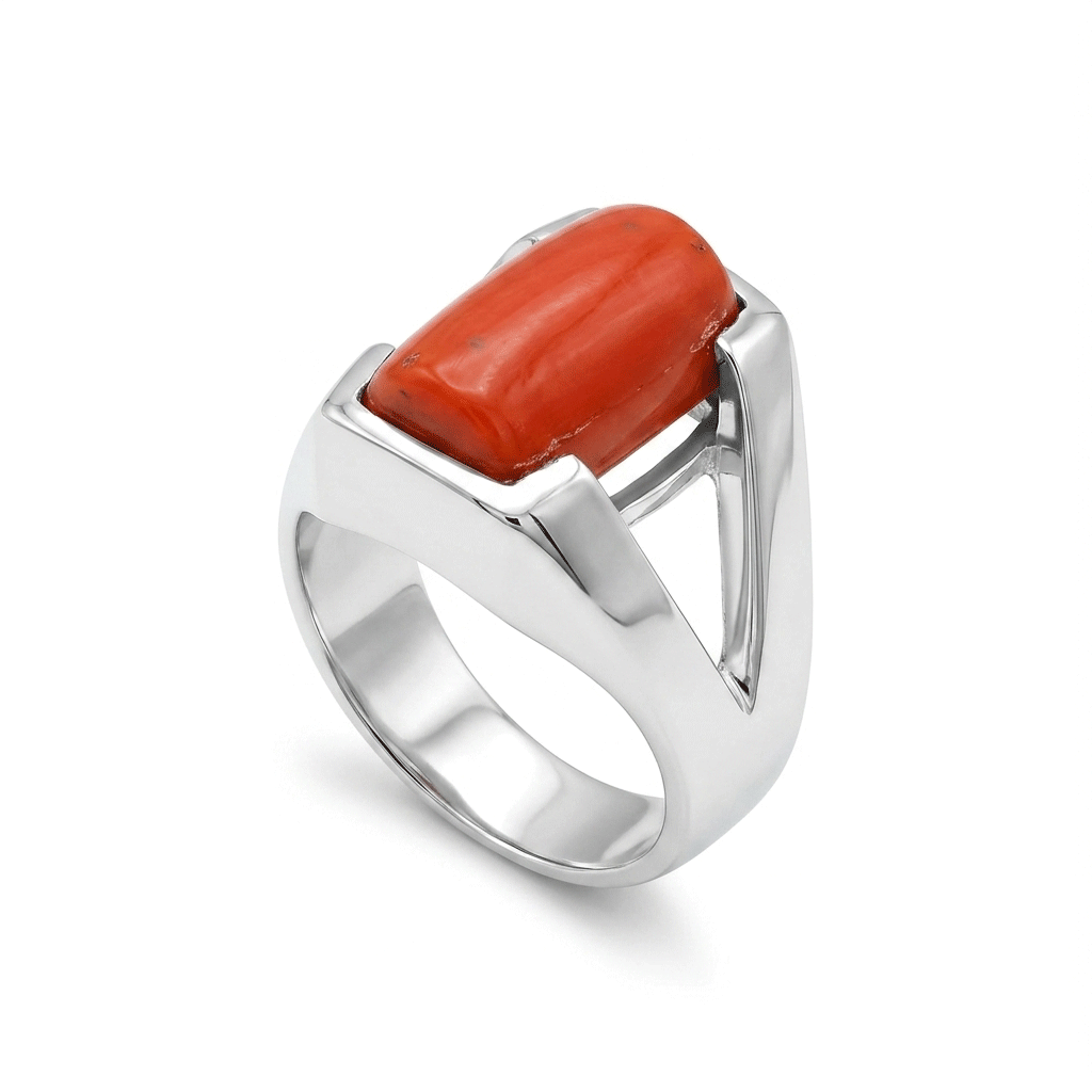 Coral Men Ring - Rectangle Cabochon