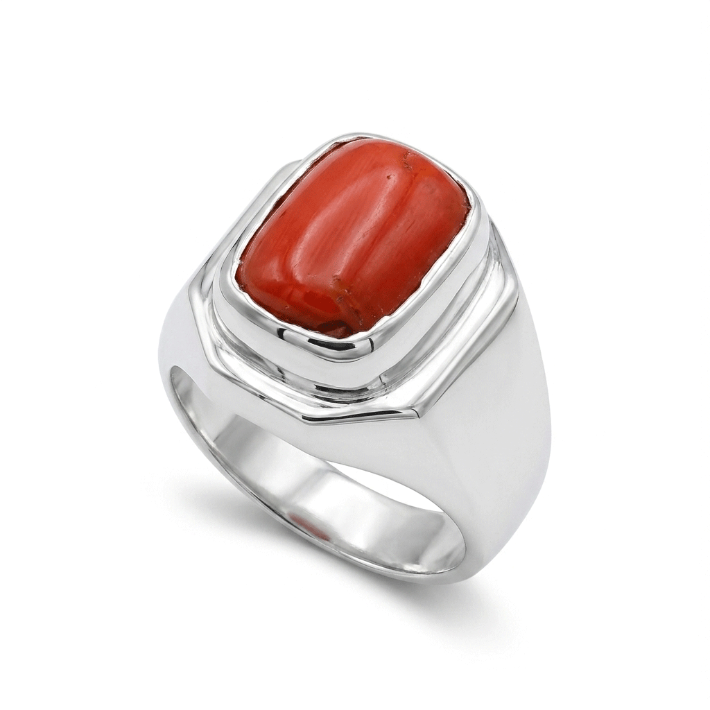 Coral Men Ring - Cushion Rectangle