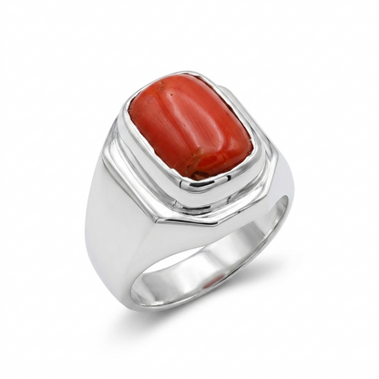 Coral Men Ring - Cushion Rectangle