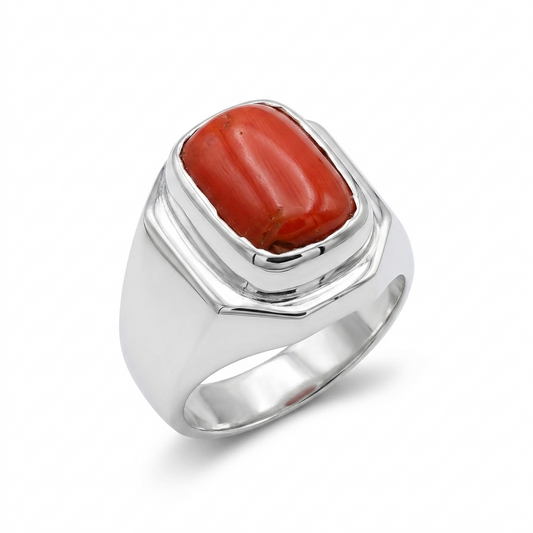 Coral Men Ring - Cushion Rectangle