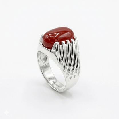 Coral Men Ring - Classic Oval