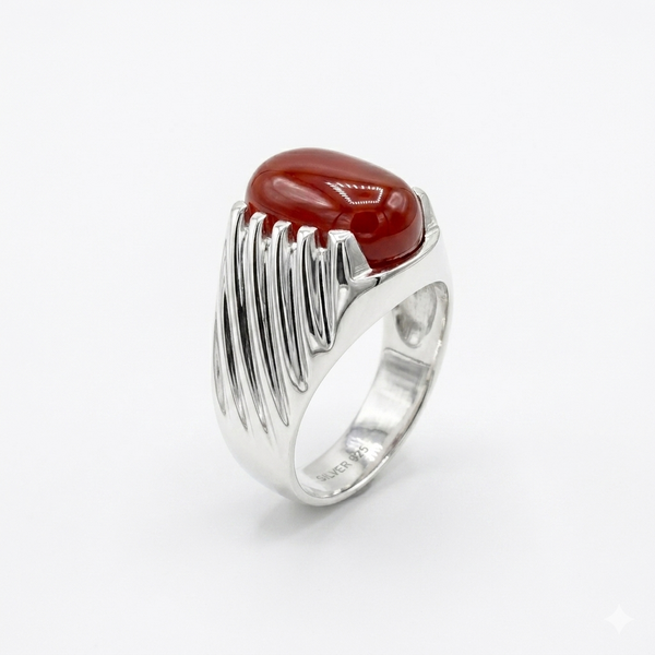 Coral Men Ring - Classic Oval