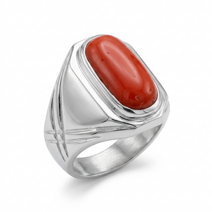 Coral Men Ring - Signet Ring