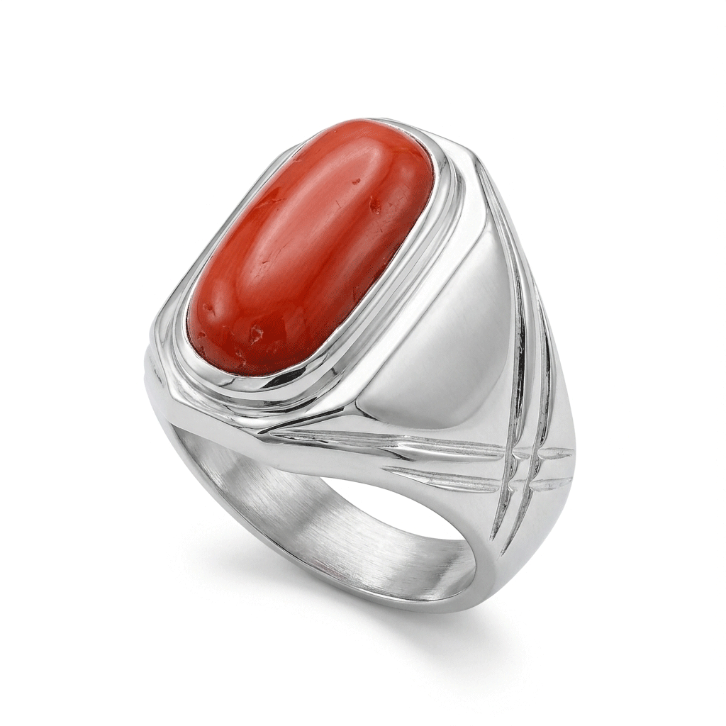 Coral Men Ring - Signet Ring