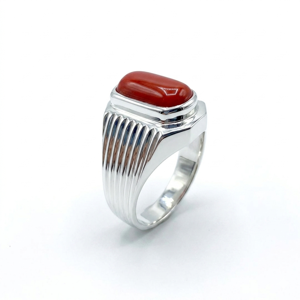 Coral Men Ring - Classic Rectangular