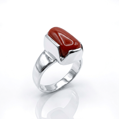 Coral Men Ring - Modern Rectangular