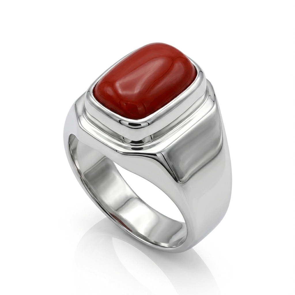Coral Men Ring - Modern Signet Ring