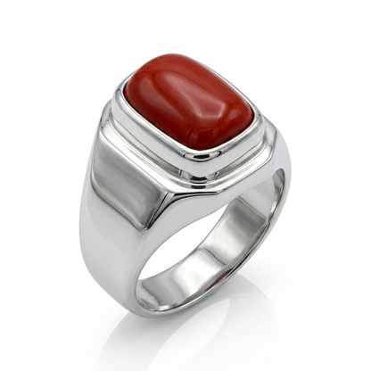Coral Men Ring - Modern Signet Ring
