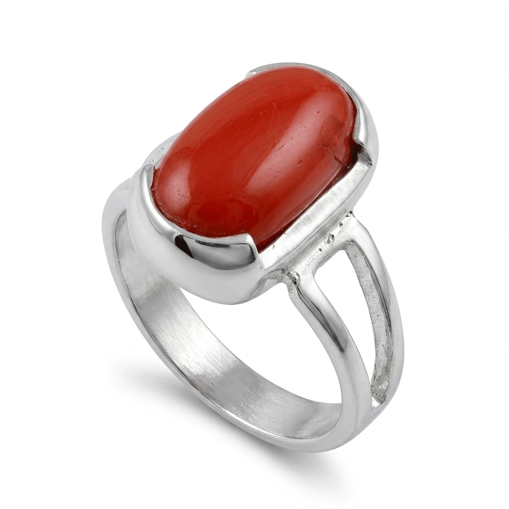 Coral Men Ring - High Dome Oval