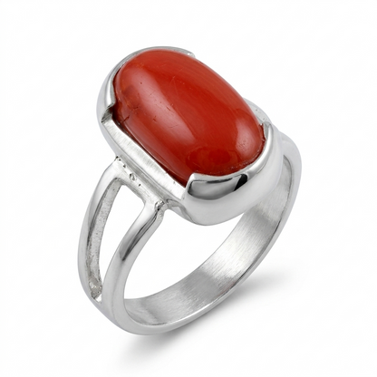Coral Men Ring - High Dome Oval