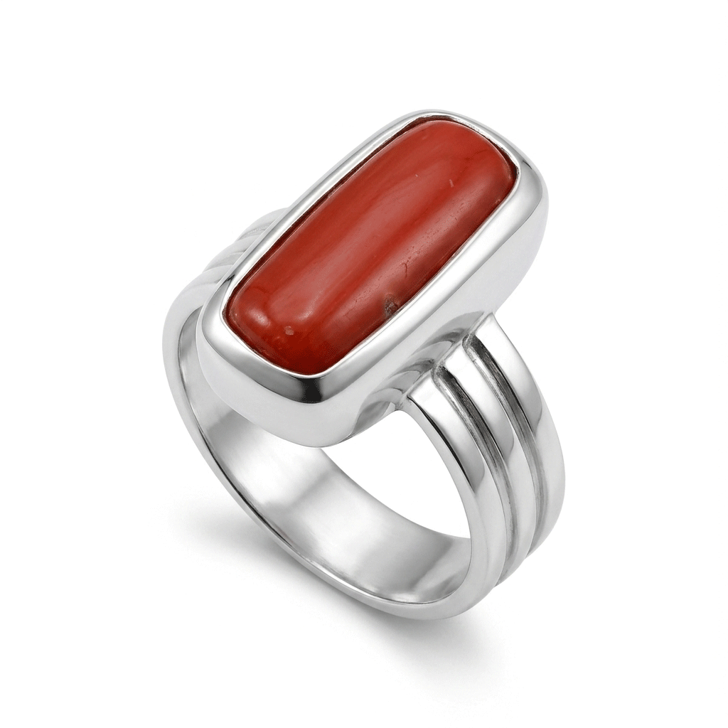 Coral Men Ring - Long Rectangle Signet