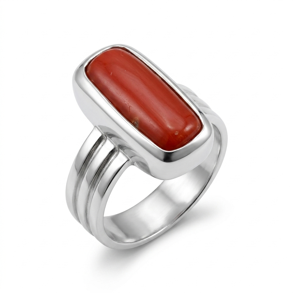 Coral Men Ring - Long Rectangle Signet