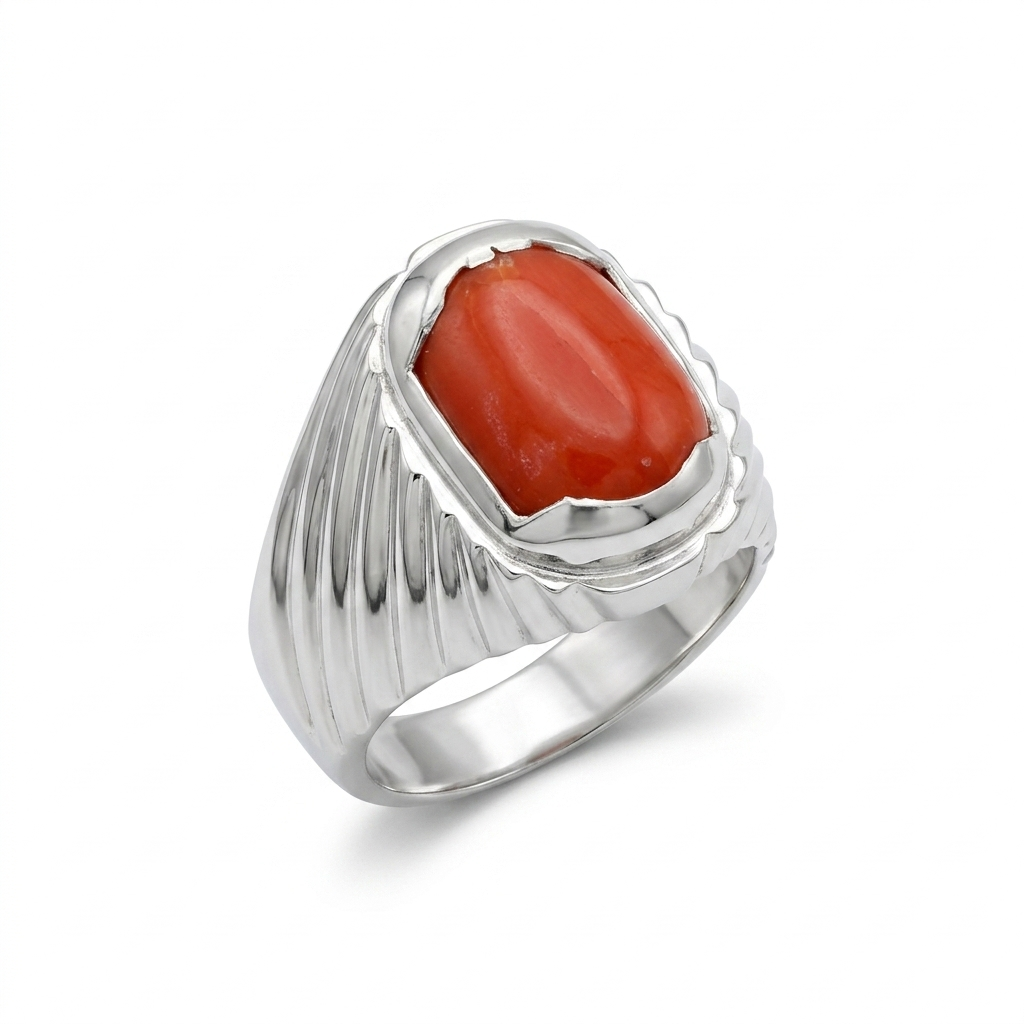 Coral Men Ring - Ribbed Ring