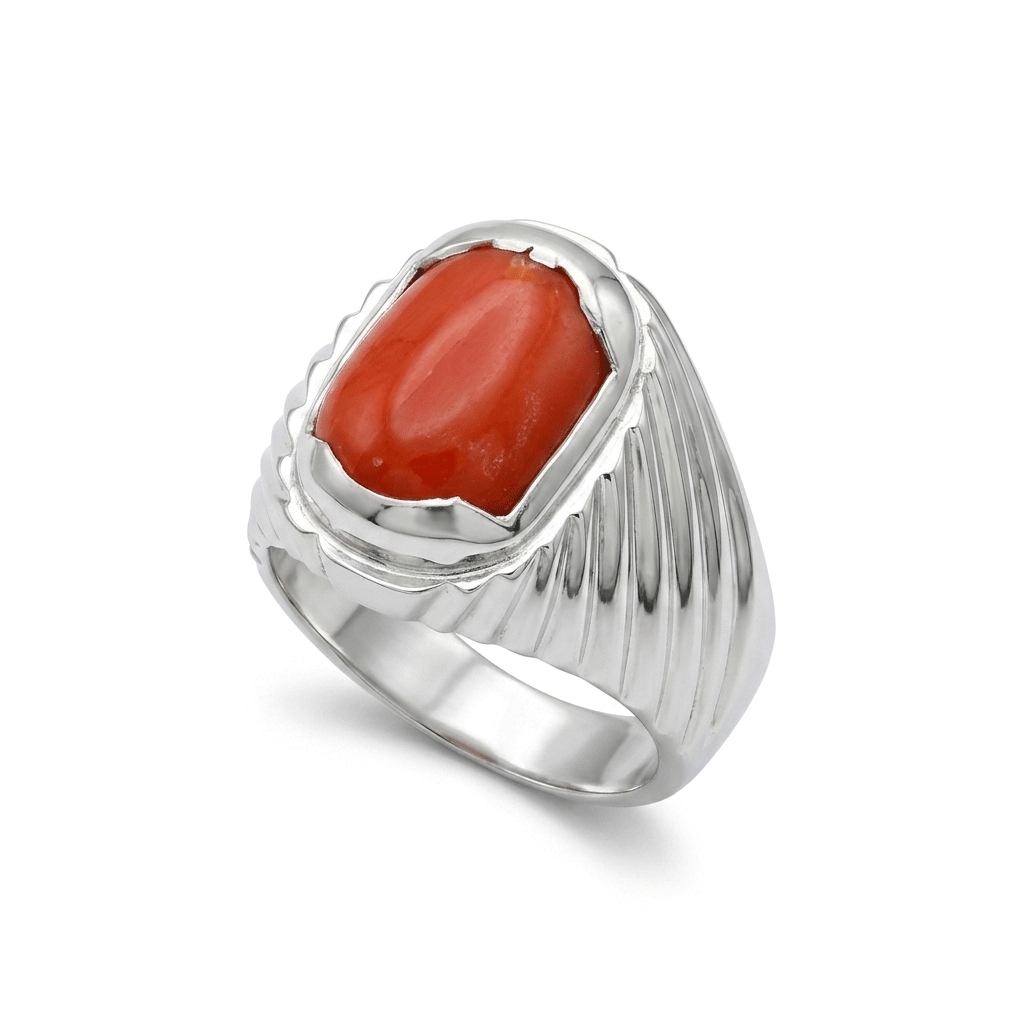 Coral Men Ring - Ribbed Ring