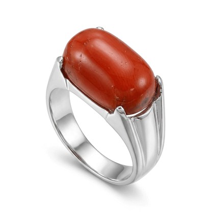 Coral Men Ring - oval shaped