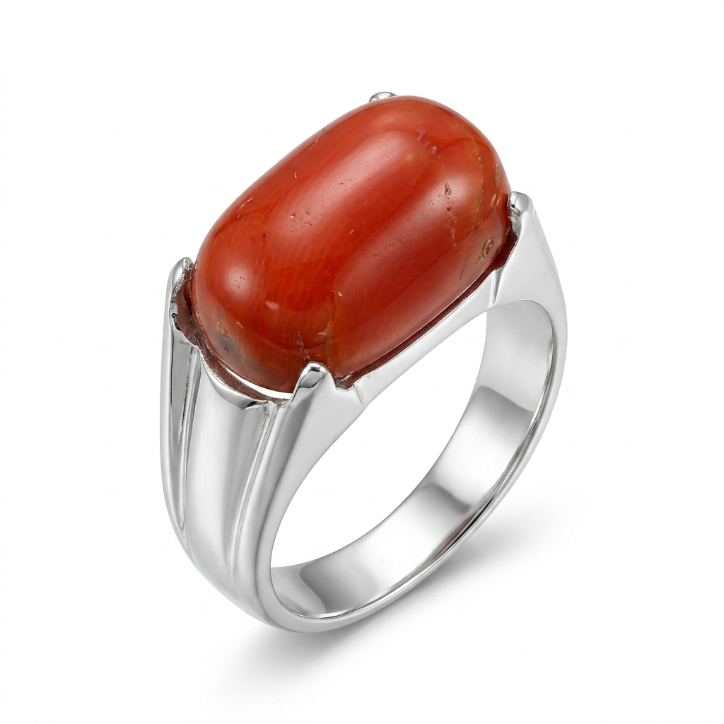 Coral Men Ring - oval shaped