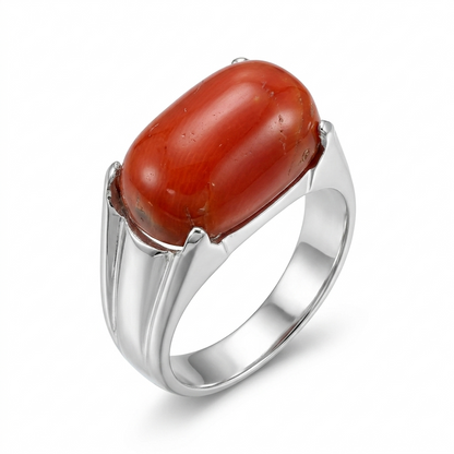 Coral Men Ring - oval shaped