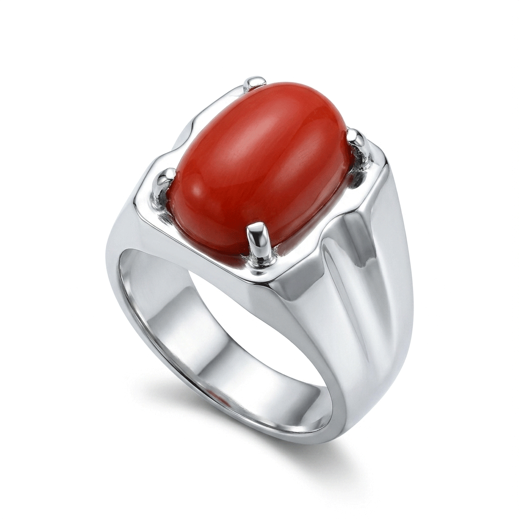 Coral Men Ring - Dome Oval