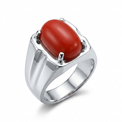 Coral Men Ring - Dome Oval