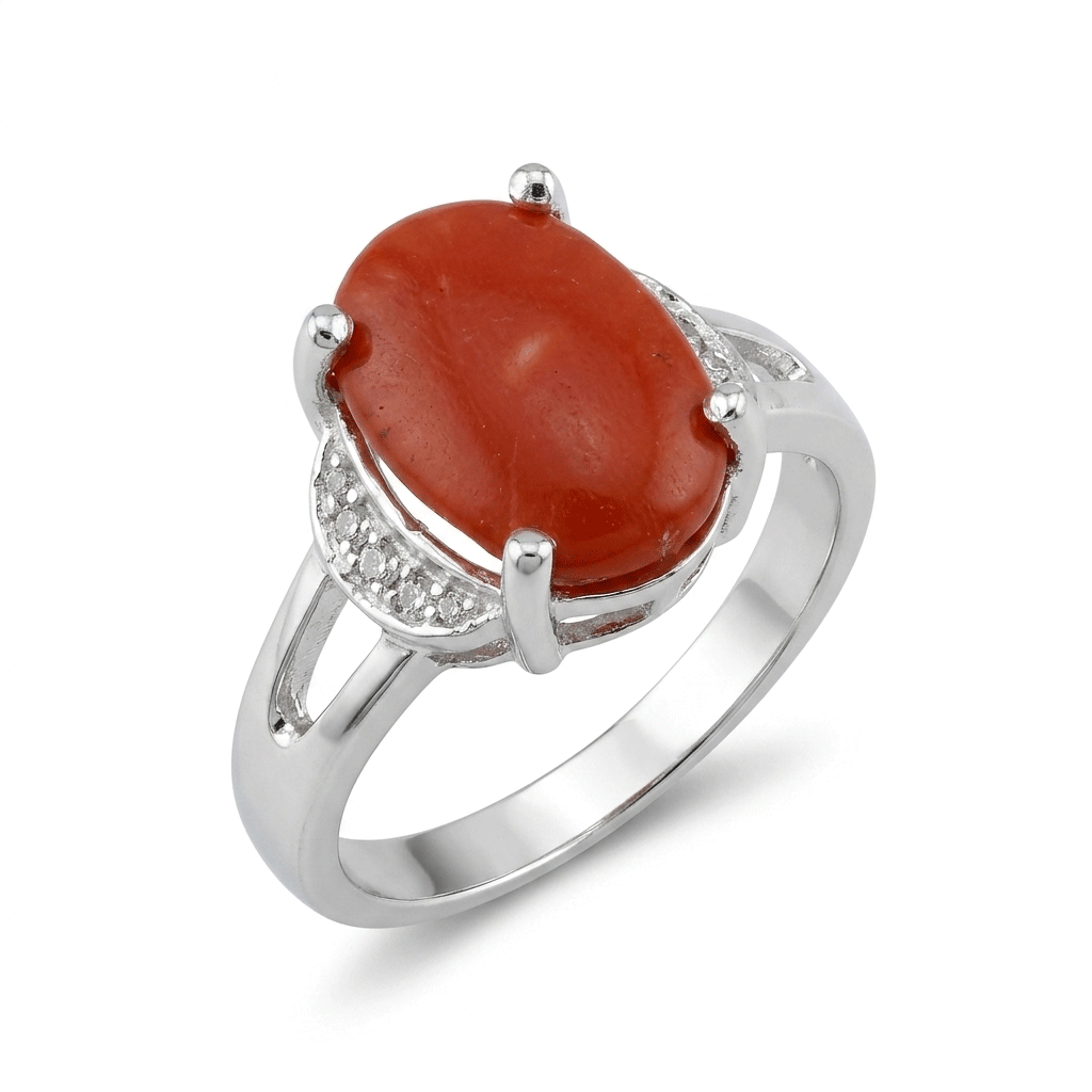 Coral Women Ring - Oval Elegant Halo