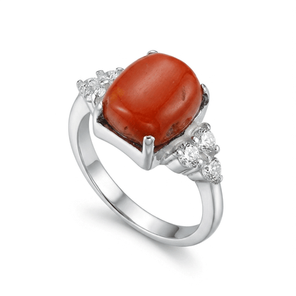 Coral Women Ring - Oval Cabochon