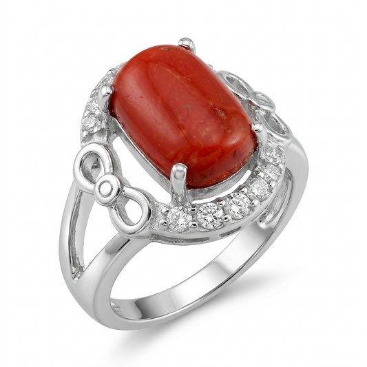 Coral Women Ring - Rectangle Cabochon