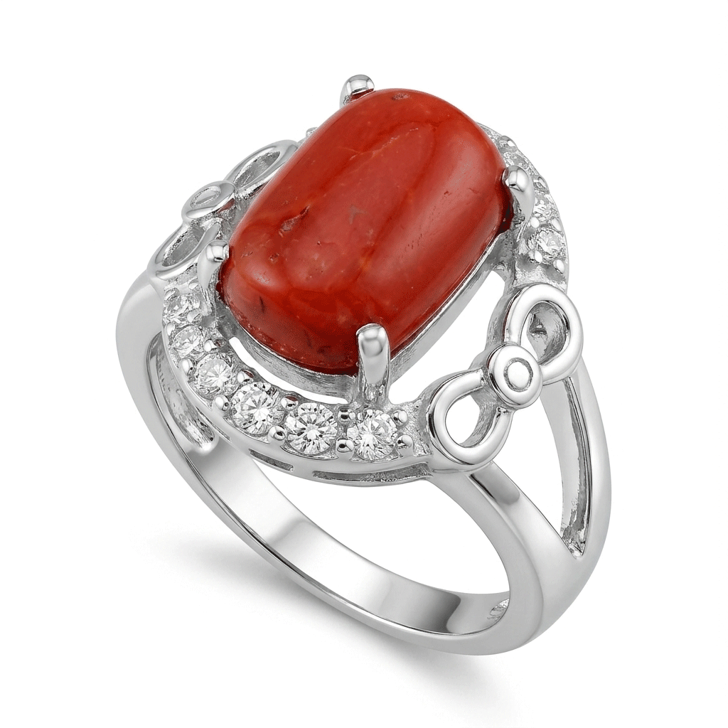 Coral Women Ring - Rectangle Cabochon