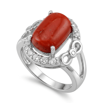 Coral Women Ring - Rectangle Cabochon