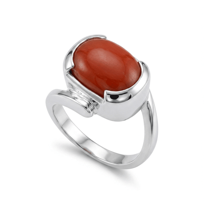 Coral Women Ring - Half Bezel Oval