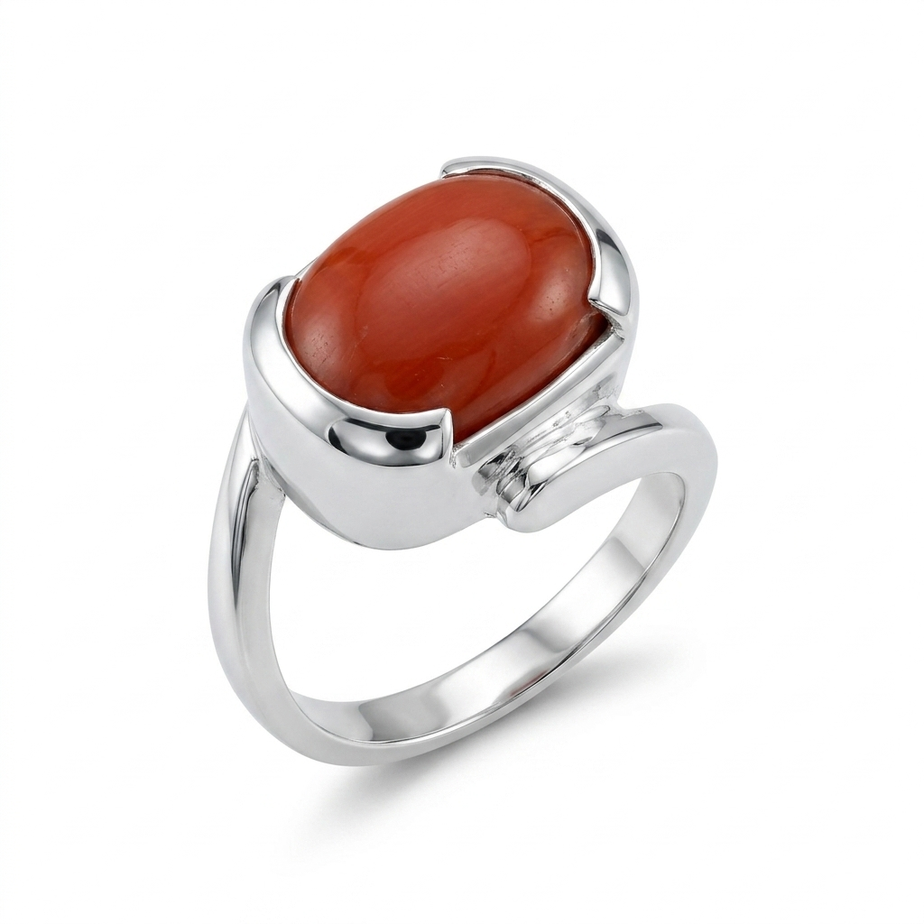 Coral Women Ring - Half Bezel Oval
