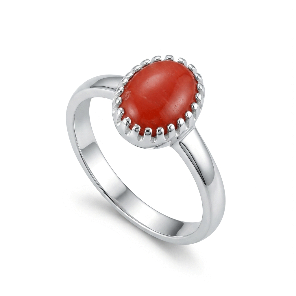 Coral Women Ring - Oval Cabochon
