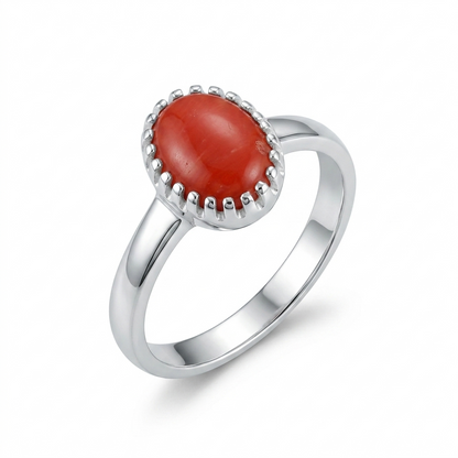 Coral Women Ring - Oval Cabochon