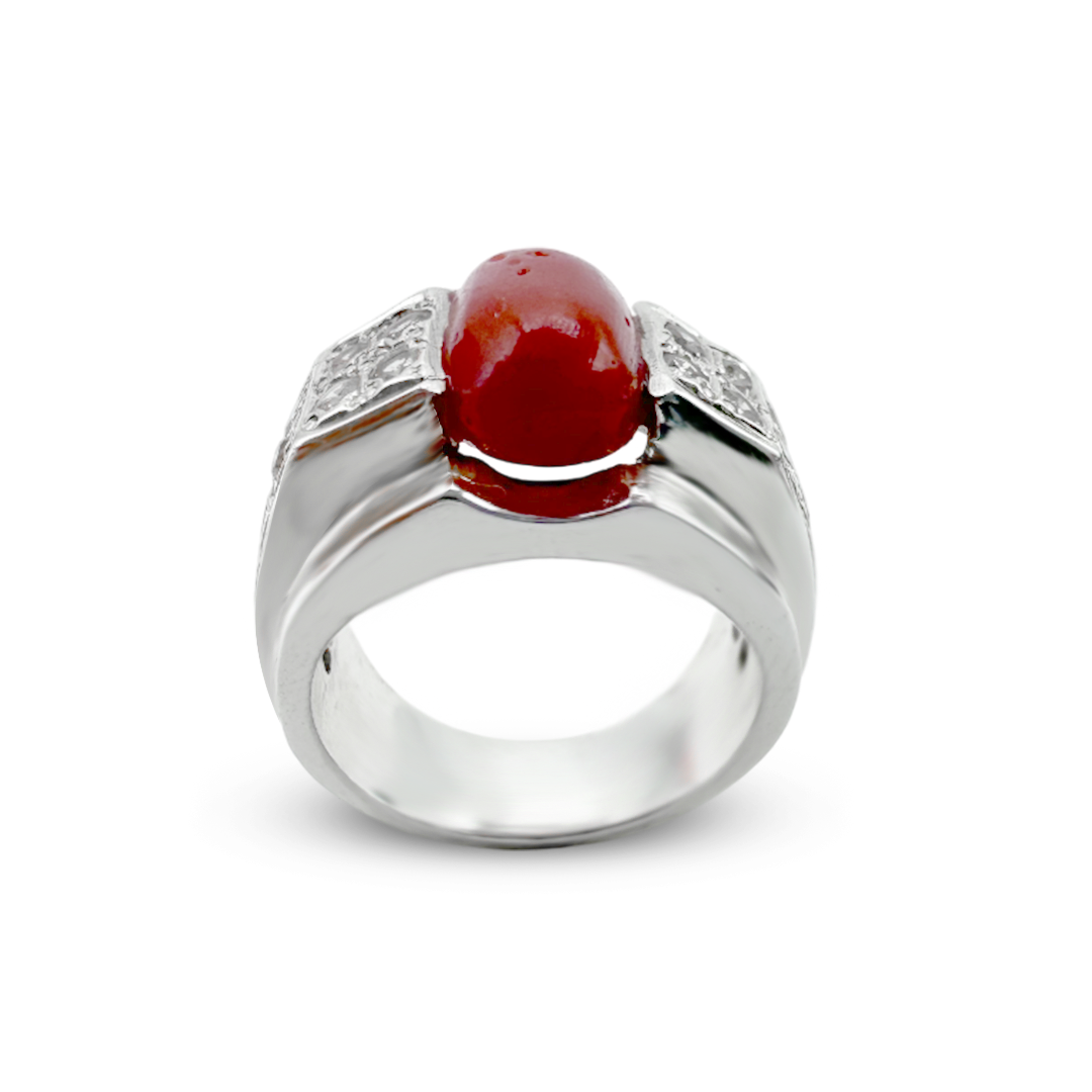 Coral Men Ring - Zircon Strip Band design