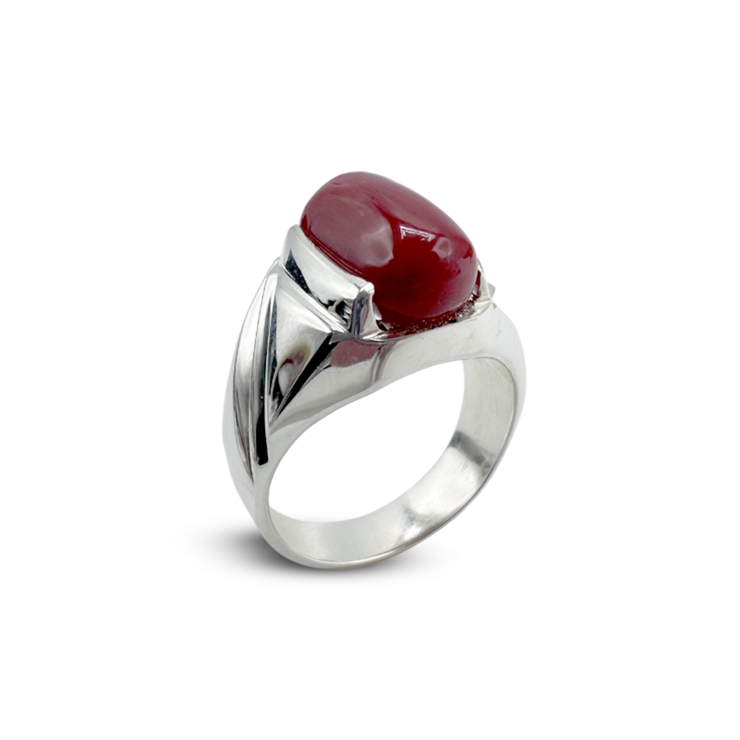 Coral Men Ring - Cross Line Band