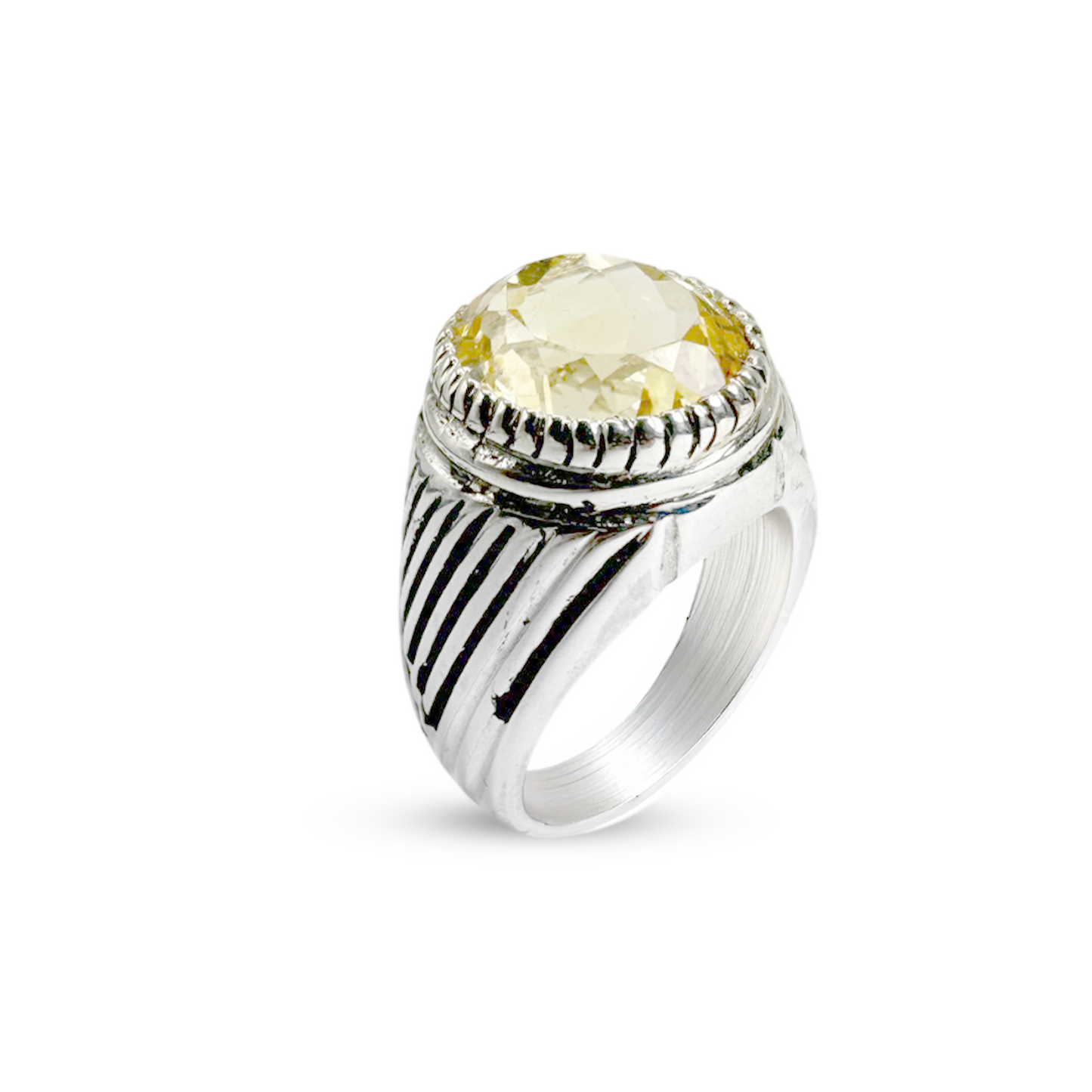 Citrine Men Ring - Opposite Wave Design