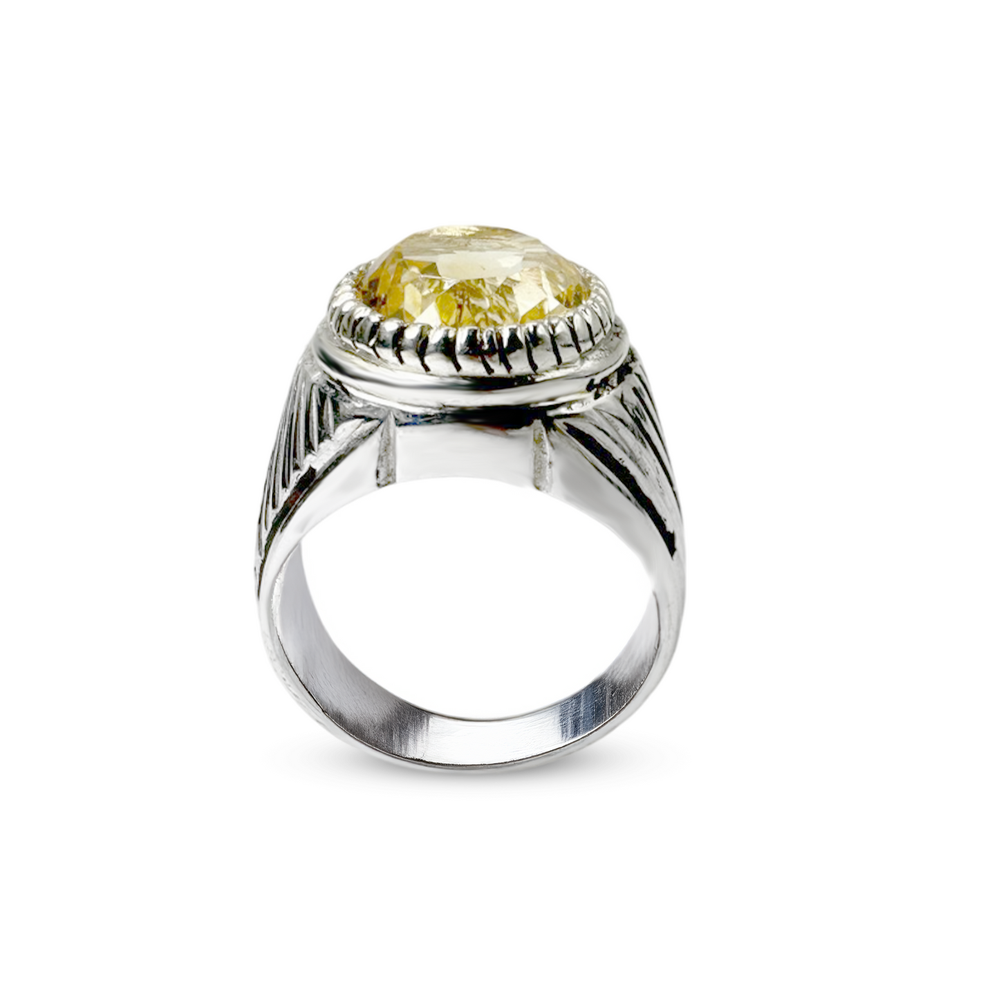 Citrine Men Ring - Opposite Wave Design