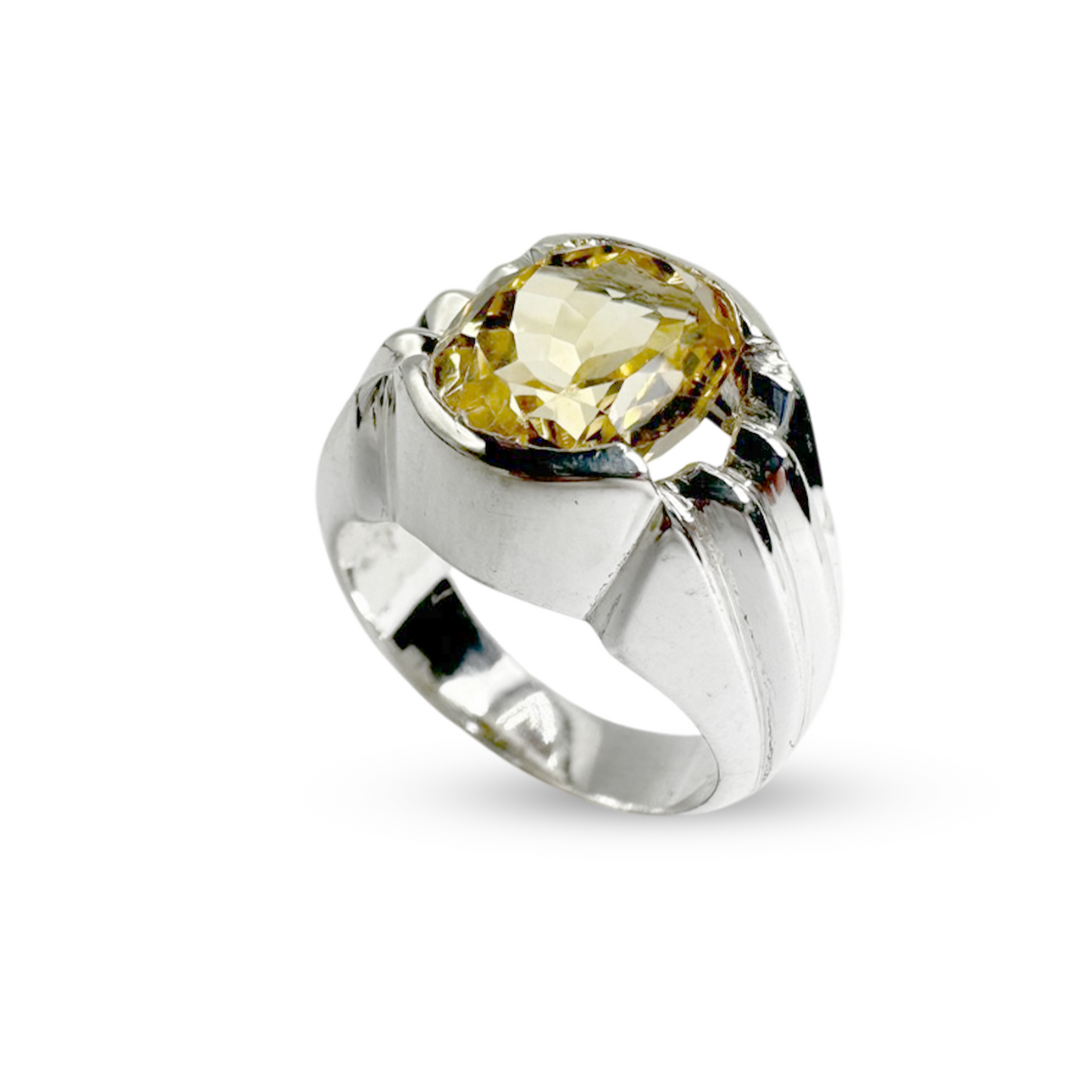 Citrine Men Ring - Creacent waterfall Design