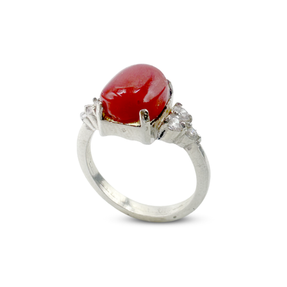 Coral Women Ring - 3 Zircon Band