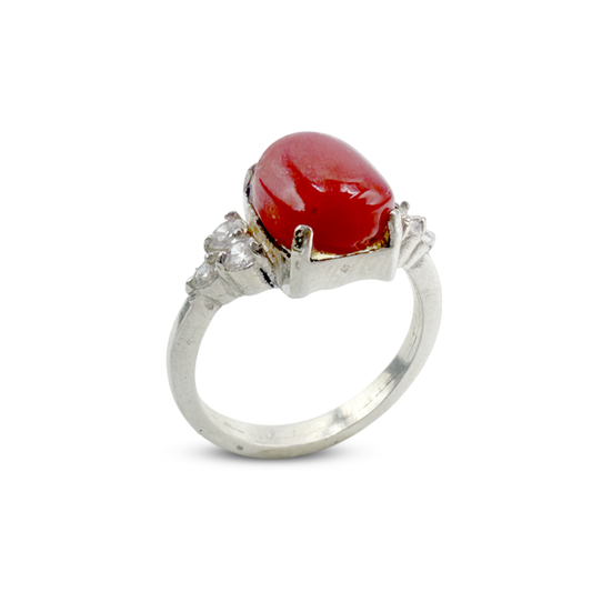 Coral Women Ring - 3 Zircon Band