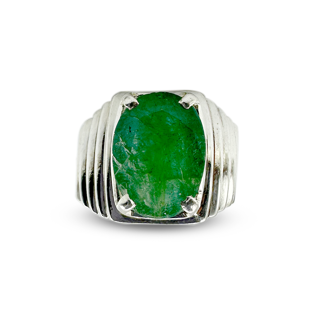 Emerald Men Ring - Stairs Band Design