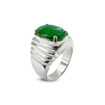 Emerald Men Ring - Stairs Band Design