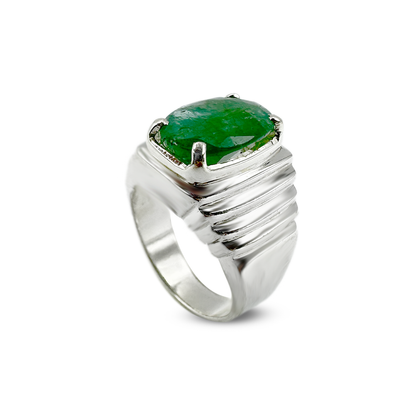 Emerald Men Ring - Stairs Band Design