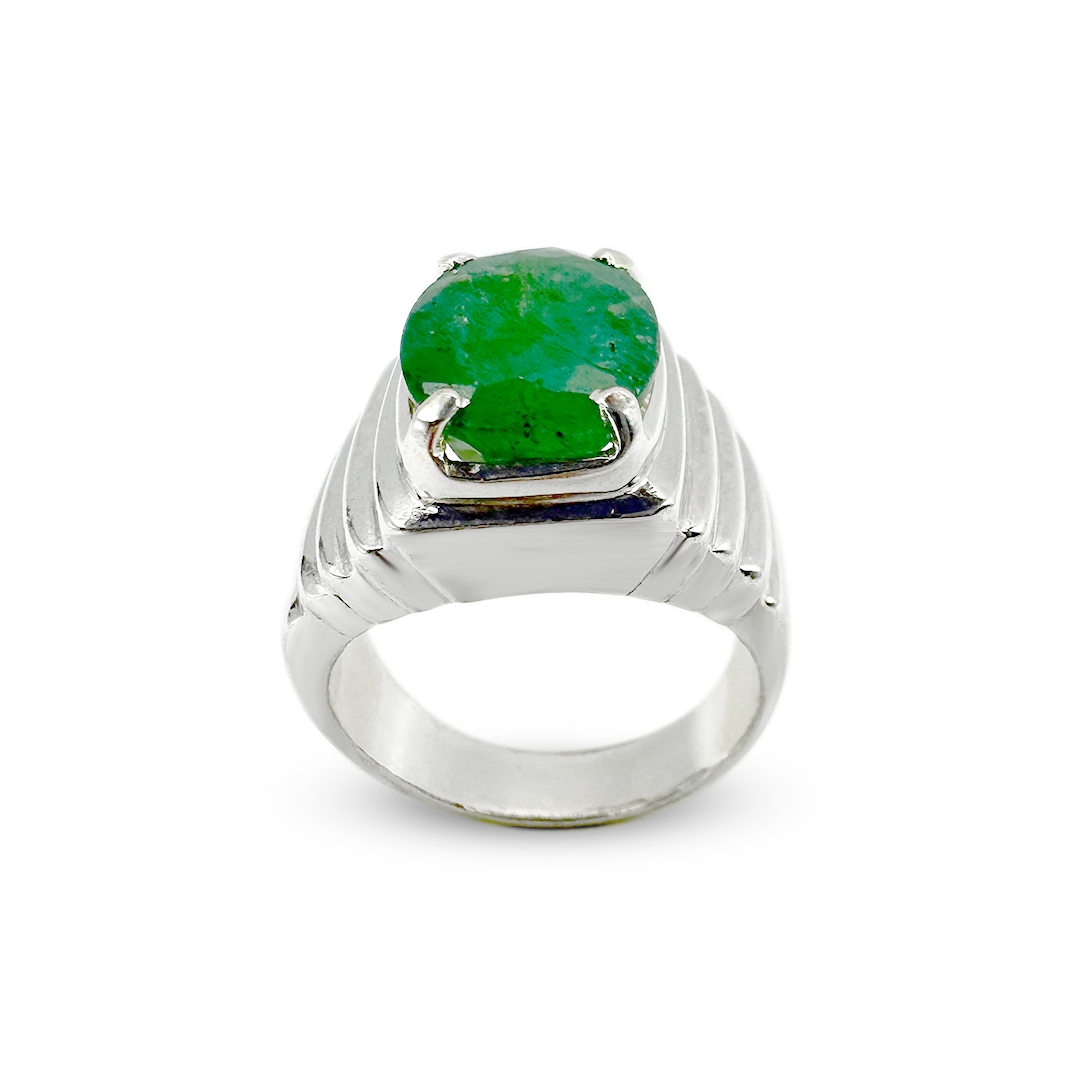 Emerald Men Ring - Stairs Band Design
