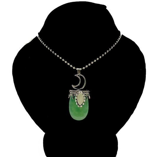 Green Agate Pendant - Creasent Crown